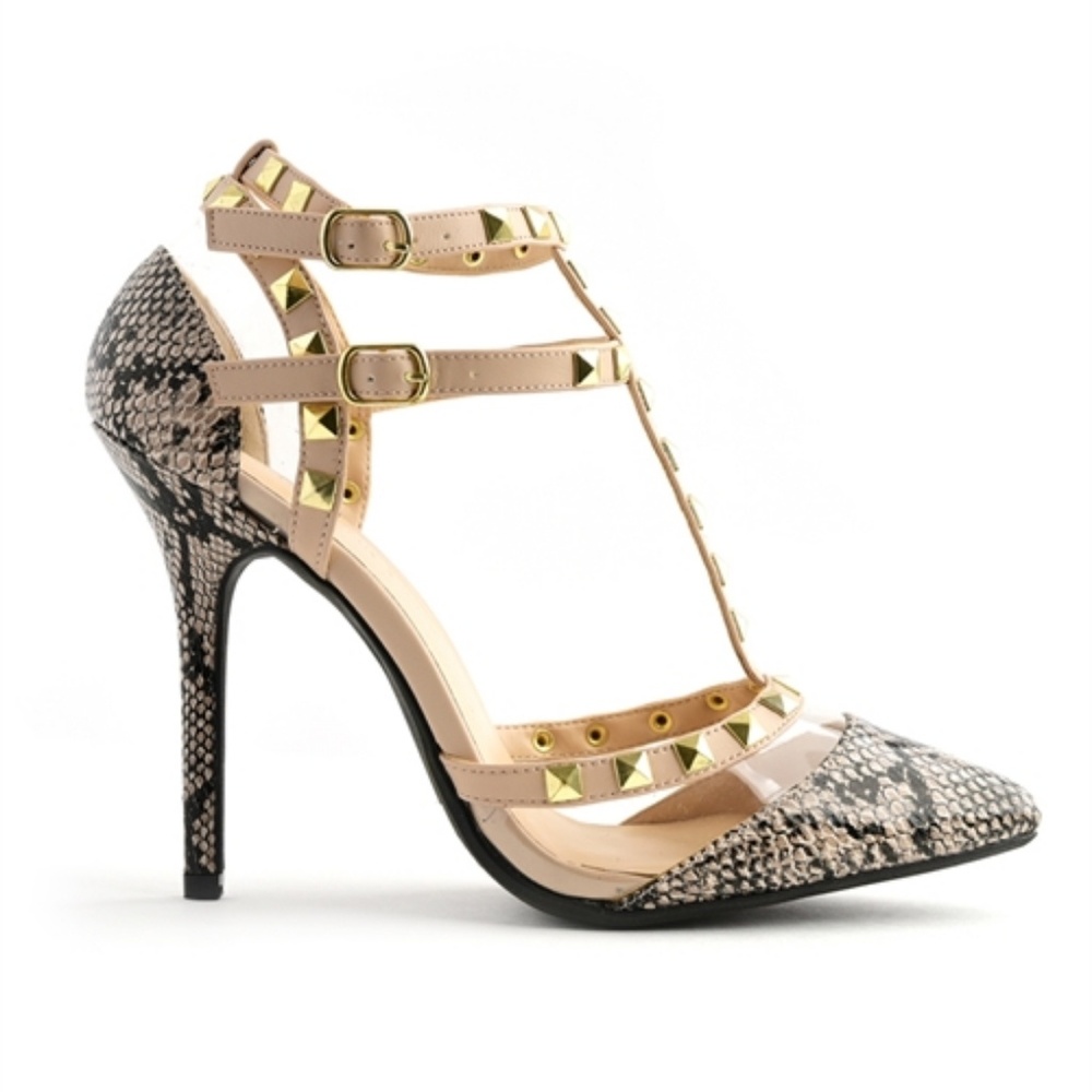 SOLD OUT Nude Skin T-Strap Studded Accent Point - Picture 6 of 8